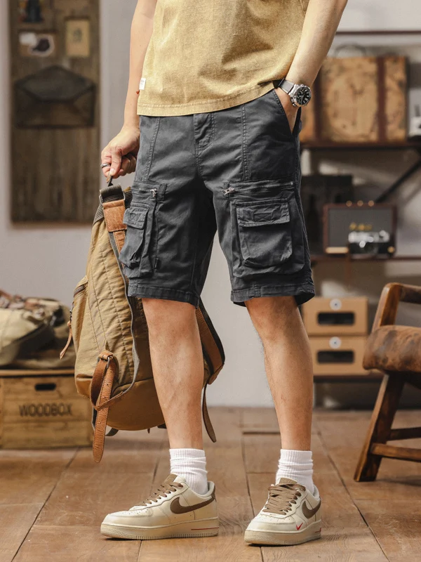 

American Retro Zipper ket Workwear orts Men's Summer Loose Casual Multi-ket Sports Five-Quarter Mid-Pants