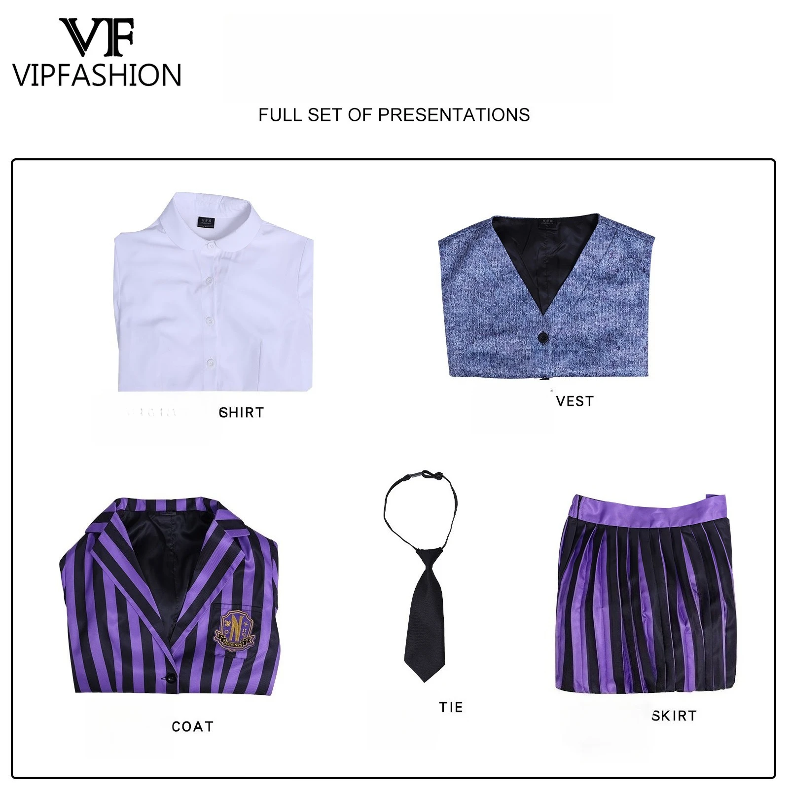 أزياء VIP FASHION Enid Sinclai Bianca للمدرسة التأثيرية أزياء أرجوانية مخططة فستان موحد بدلة حفلات الهالوين للنساء والفتيات