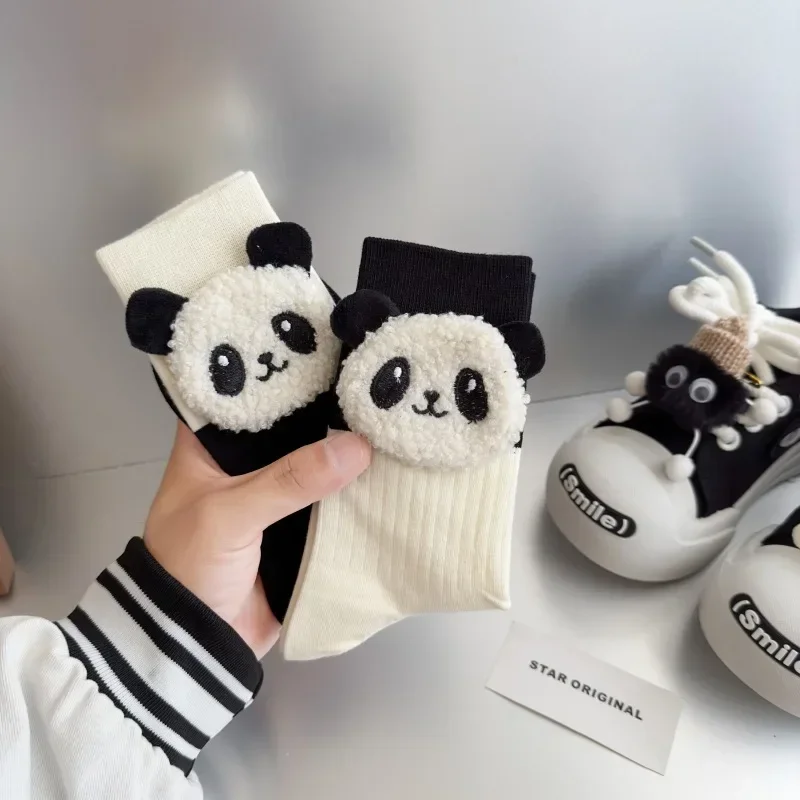 Pure Cotton Cute Socks Designer Panda Women Socks Kawaii Funny Black White Middle Tube Socks