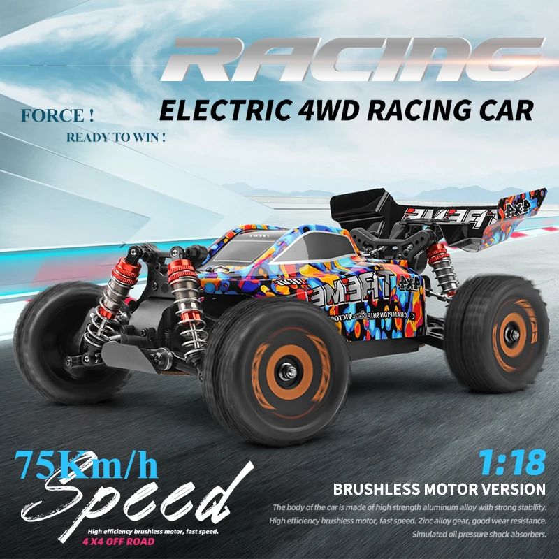 Wltoys 184016 75 Km/h 2.4G Rc Auto Borstelloze 4wd Elektrische Hoge Snelheid Off-Road Afstandsbediening Drift Speelgoed Voor Kinderen Racen