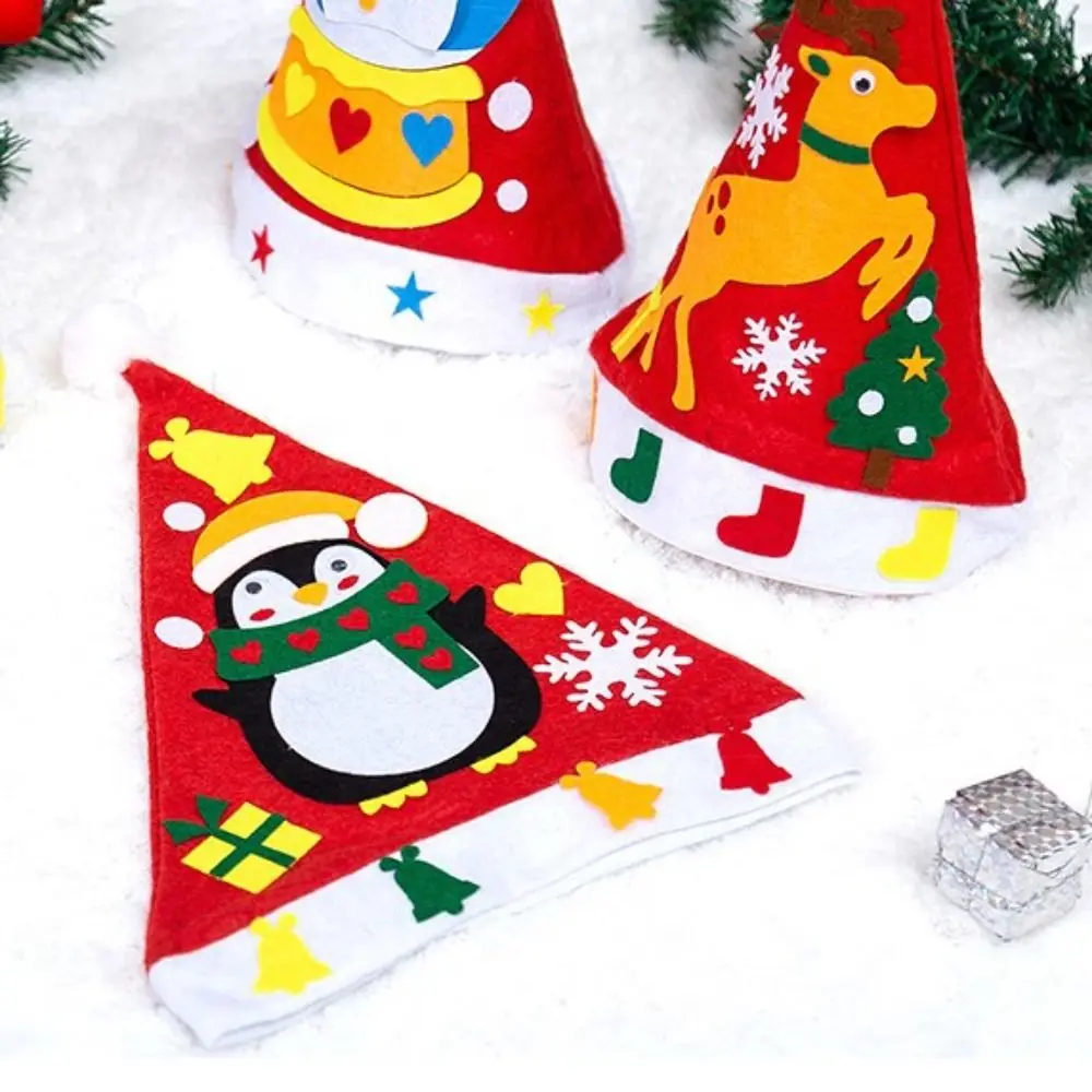 Non-woven Fabric Handmade Santa Hat Kriss Kringle Elk DIY Christmas Hat Toy Snowman Christmas Tree Kids Xmas Arts Hats Christmas