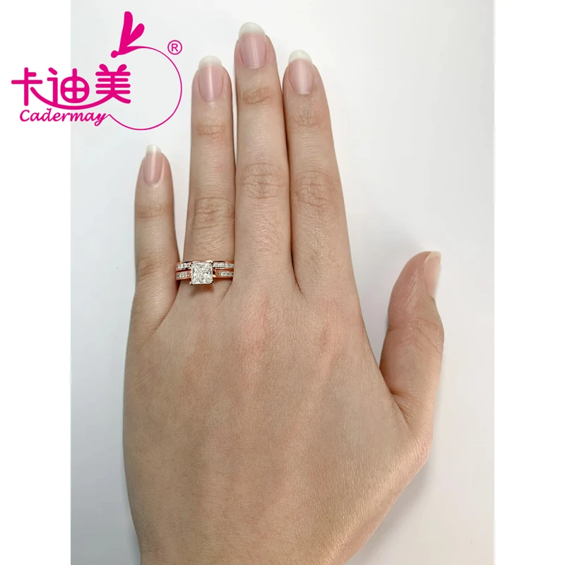 CADERMAY S925 Sterling Silver Rings Rose Gold Plated 1.5CT Princces Cut D VVS1 Moissanite 2pcs Rings For Women Jewelry