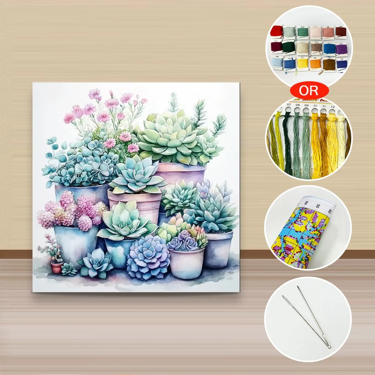 1 Stück 40x40 cm/15,74 Zoll, 11CT/14CT Kreuzstich-Set, DIY Valentinstagsgeschenk, Stickerei-Set für Festivals, Sukkulentenpflanzen – Detail 4