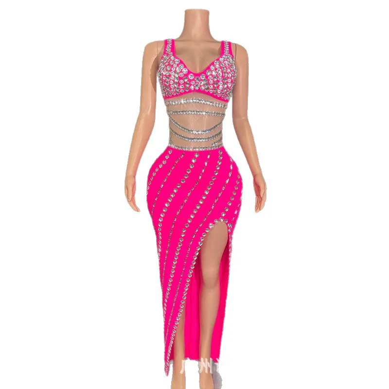 Luxury Hot Diamond Sexy Suspender Dress Party Clothing Seaside Resort Nightclub Dancing Car Model Performance Clothing Robe Fête