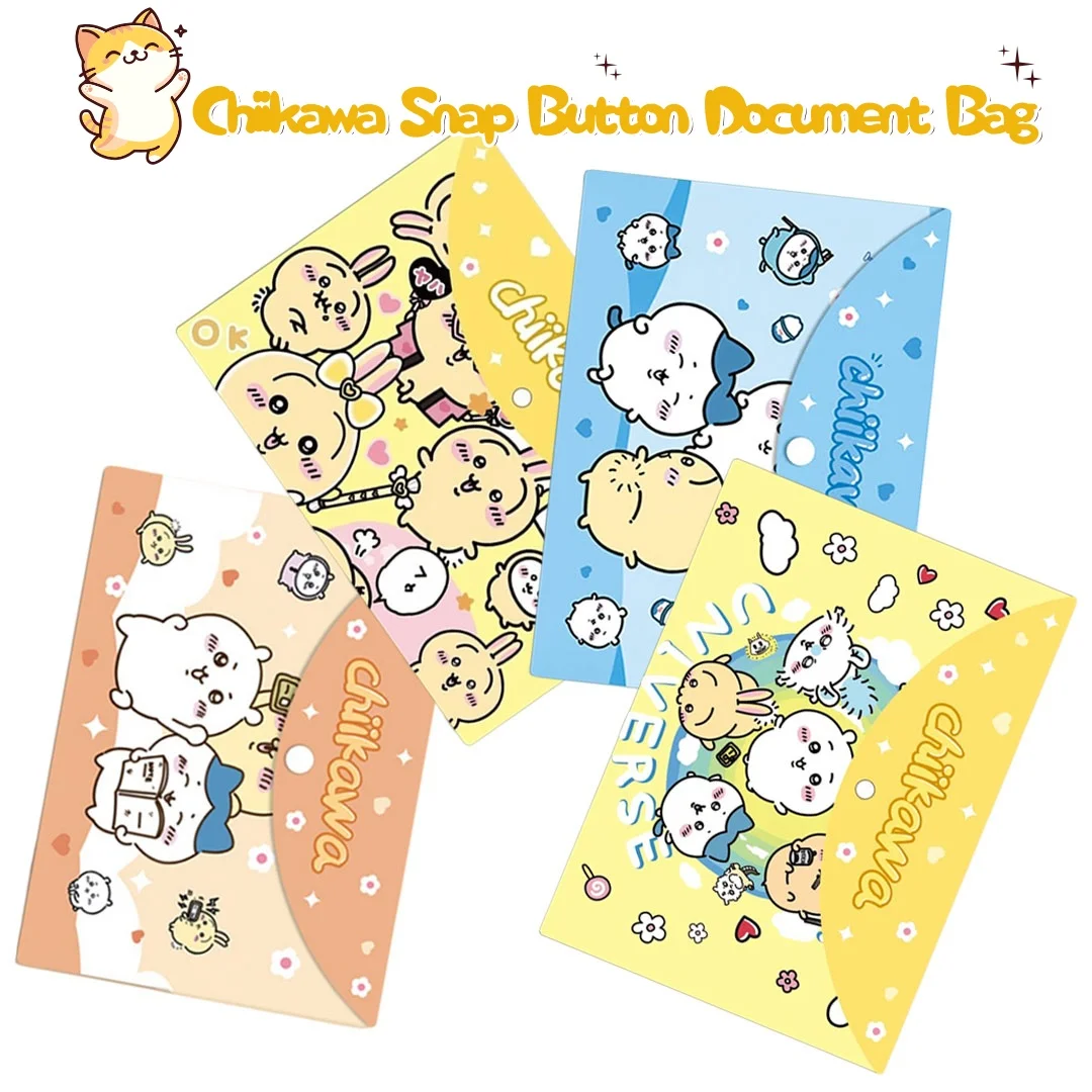 Chiikawa Snap Button A4 File Folder,Lovely Cartoon Stationery Ideal Present for Kids Birthday & Holiday Gift