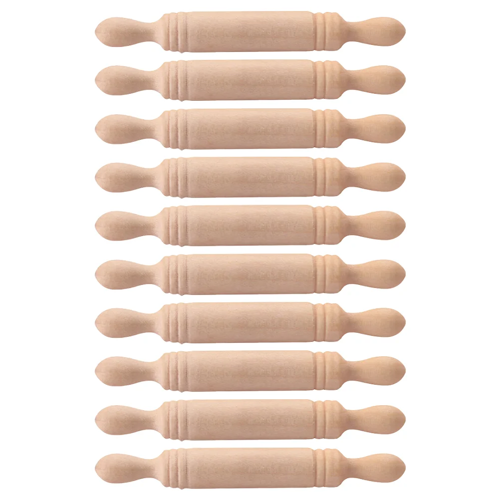 

10 Pcs Mini Wood Rolling Pin Playdough Kitchen Scene Prop Stick Props House Supplies Craft Child Small