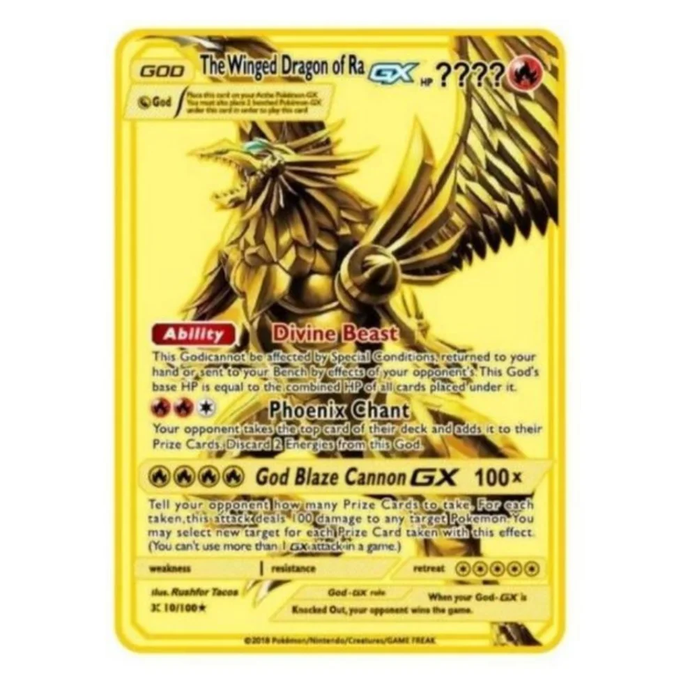 Arceus Vmax Pocket Monster Metal Kachu Spray Dragon Gold para Crianças, Edição Limitada, Inglês Mais recente, 10000 Pontos