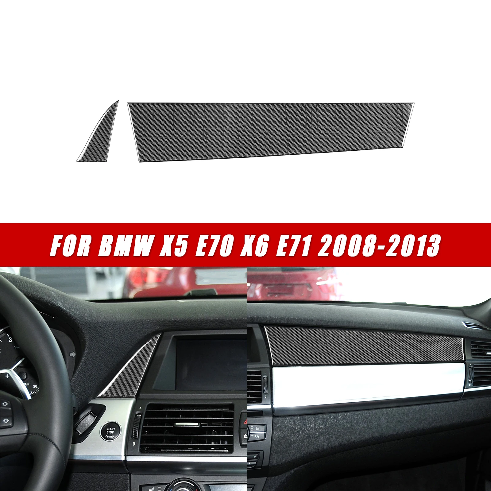 For BMW X5 E70 2007-2013 X6 E71 2008-201 Car Interior Trim Accessories Real Soft Carbon Fiber Stickers Center console dashboard