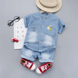 New Summer Kids Boys Denim Clothing Children Casual Short Sleeve Shirt Shorts 2Pcs/sets Kids Sportswear Toddler Fashion Clothes