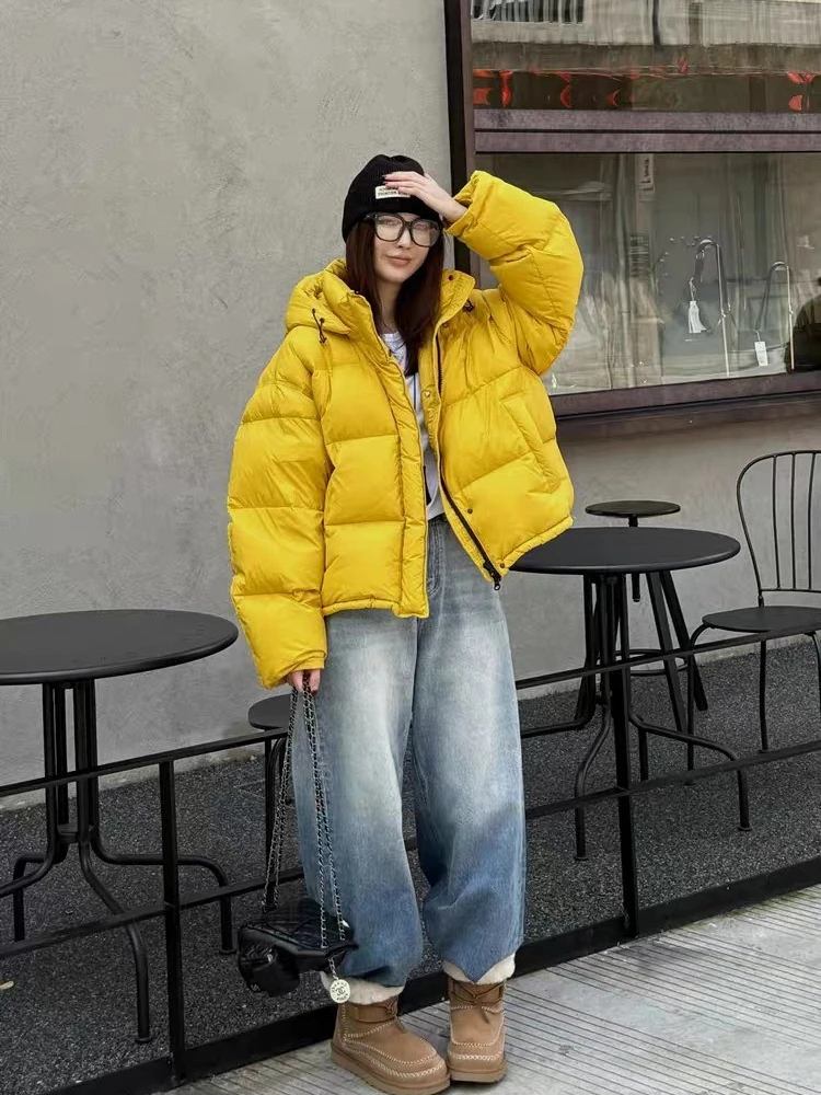 Chaqueta de plumón con capucha para mujer, nueva moda de invierno Y2K, parka corta, gruesa y cálida, estilo plumífero de pato blanco