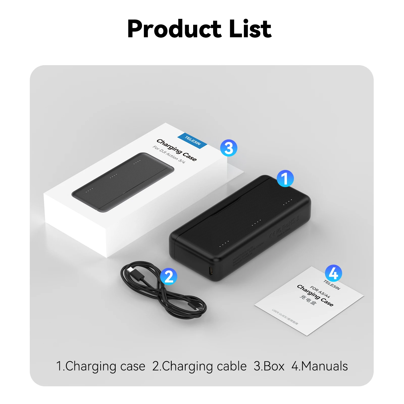 TELESIN Batterij Oplader Voor DJI OSMO Action 3 4 5pro Batterij 3 Slots TF Card Batterij Opslag Draagbare Oplader doos Opladen Case