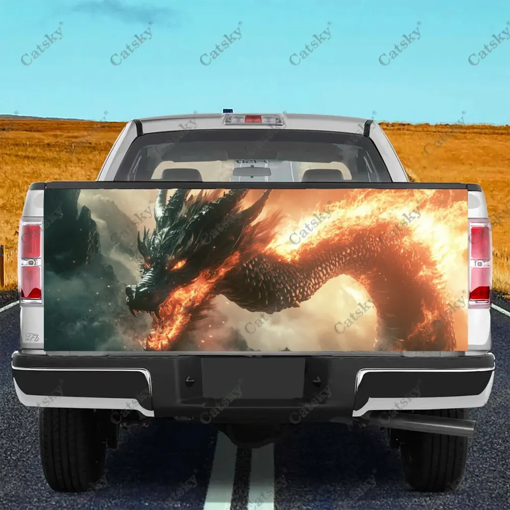 Cool Dragon with Fiery Body Car Tail Trunk Protect Vinly Wrap Cover Decal Auto Hood Decoration Sticker for SUV Off-road Pickup