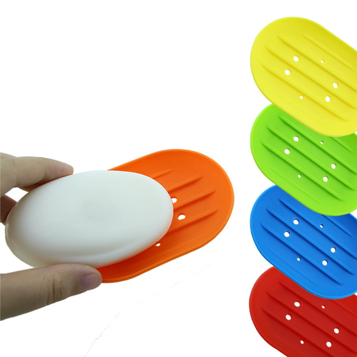 

3Pcs Silicone Soap Holder Soap Dish Flexible Self Draining Tray Non Scratch for Bathroom Kitchen 11.5x8x2cm Yellow