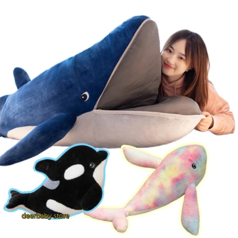 Promotion Blue Whale Doll Plush Toy Soft Aquatic Animal Plushie Mouth with Zipper Sleeping Throw Pillow Kid Man Christmas Gift