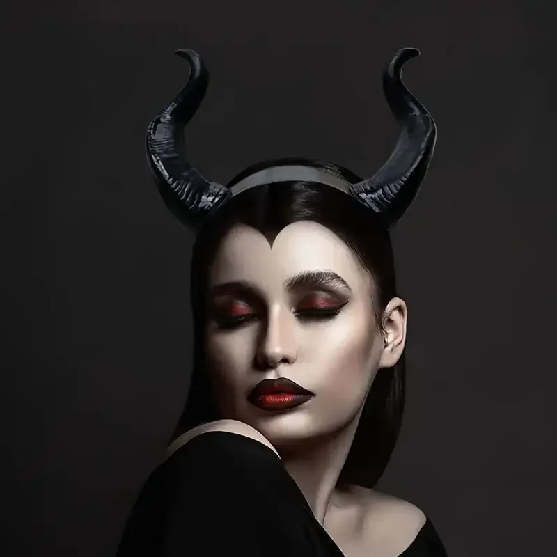 قرون الشيطان مع الملابس المطابقة - دعائم الهالوين القوطية للسحرة الداكنة، مناسبة للعب الأدوار والحفلات التنكرية والحفلات التنكرية #5