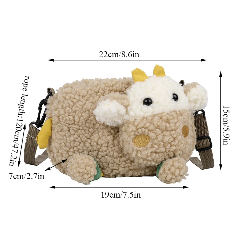 Lovely Cartoon Cow Shape Plush Messenger Bag Kid Designer Bag Cattle Crossbody Bags Small Handbags Coin Purse Women'S