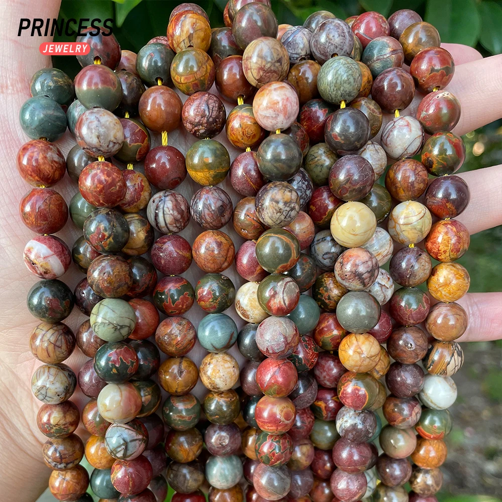 A+ Natural Picasso Jasper 4 6 8 10mm Loose Stone Beads for Jewelry Making Bracelet Necklace DIY Accessories Wholesale