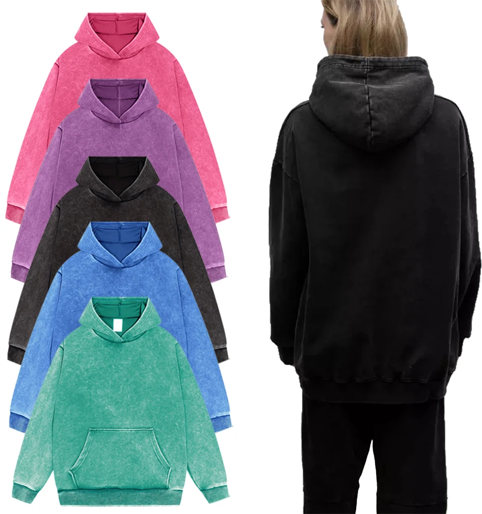 Washed Cotton Hoodies Women Oversized Trendy Streetwear Hip Hop Multicolor Pullovers Comfortable Loose Family Clothing Women