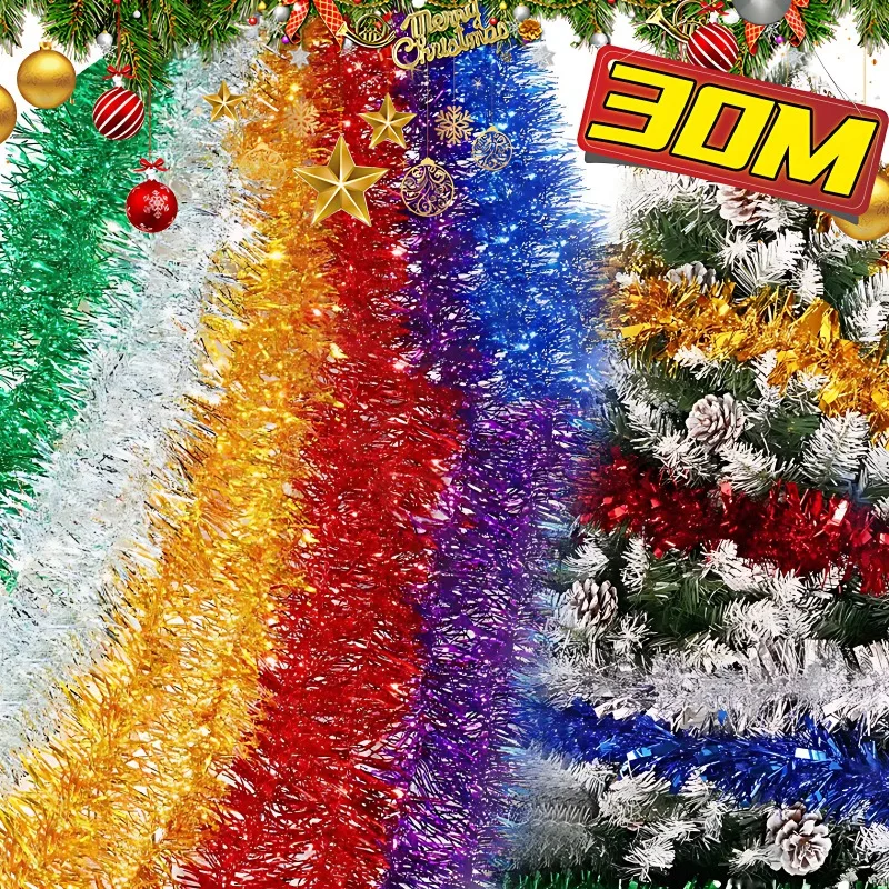 Wholesale Christmas Ribbon Garland 1.5M Colorful Cane Foil Tinsel Glitter Metallic Xmas Tree Wrapping Ribbons Ornament DIY Decor