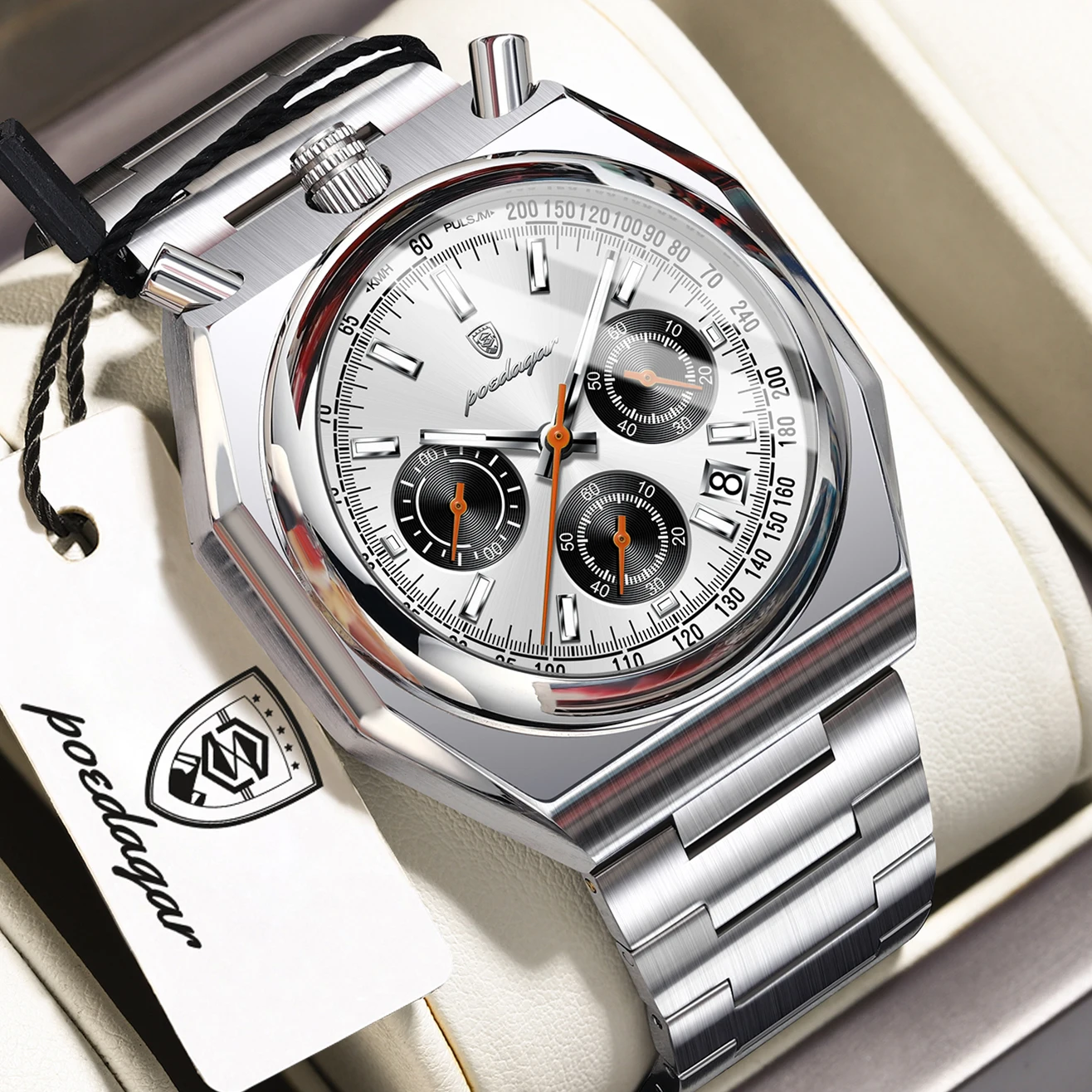 POEDAGAR Functional Male Wristwatch Luminous Waterproof Stainless Steel Classic Men Watch Date Chronograph Men's Quartz Watches