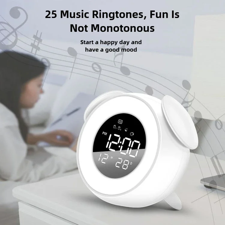 Music LED Alarm Clock Ambient Light Wake Light Clock with Sunset Mode Children's Bedside Light Desktop Home Living Room Decor