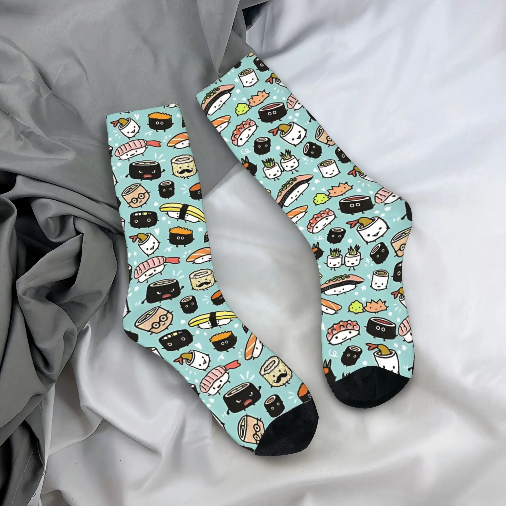 

Cute Sushi Pattern Socks Kawaii Sushi Characters Anti Sweat Stockings Unisex Men Quality Outdoor Sports Socks Winter Socks