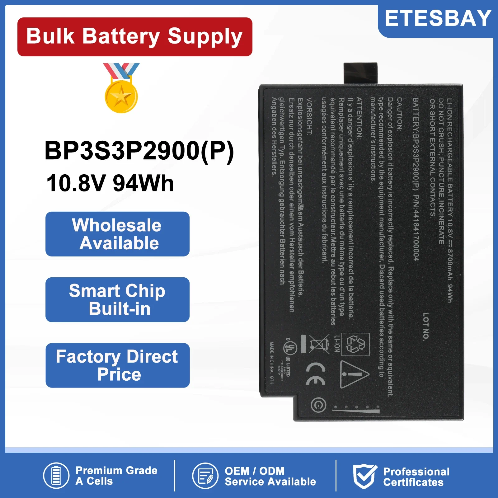 ETESBAY BP3S3P2900 Laptop Battery For Getac B300 B300X Rugged BP3S3P2600(S) 441841700004 4418144000490 441841700004  8700mAh