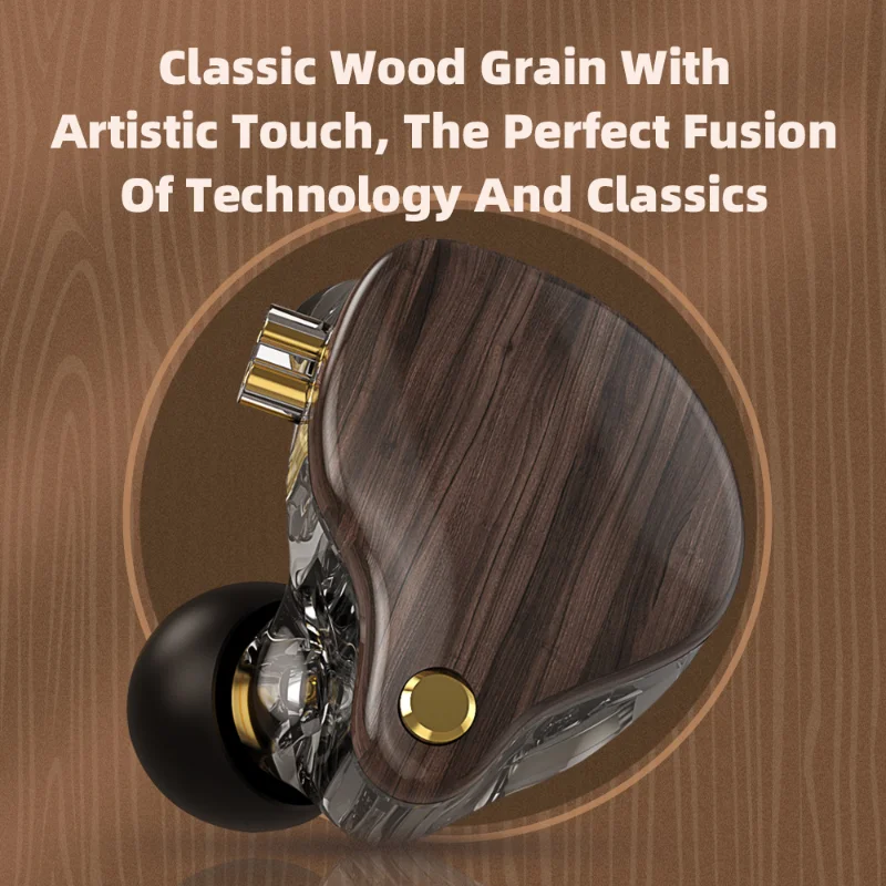 New Classic Wood Grain earphone 10mm full-range dynamic unit with PET polymer 2-pin earbuds Replaceable mic Cable HD call