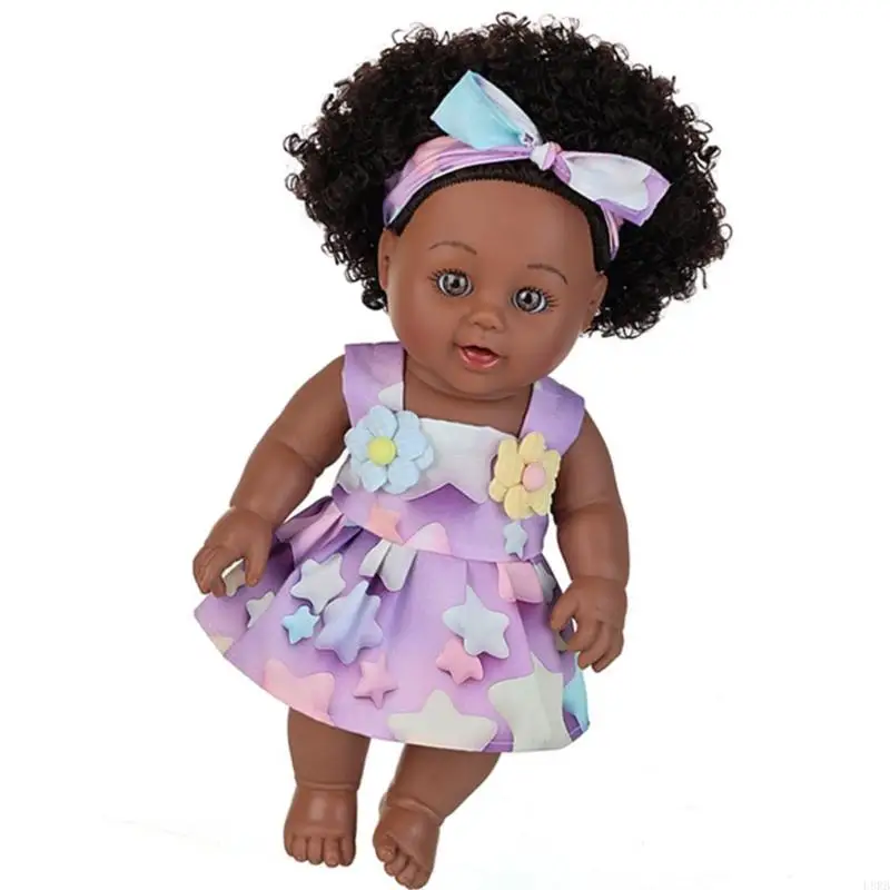 30cm Reborns Figure Doll with Soft Skin Afro Hairstyle Educational Reborns Collectible Gift for Children Comforting L8RB