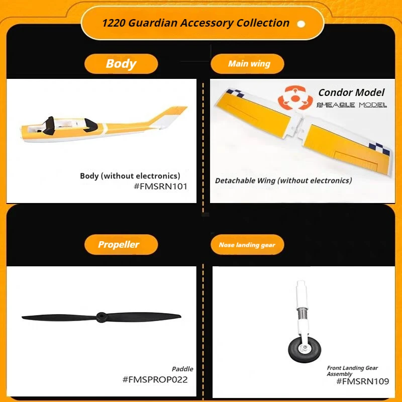 Accessoires de gardien Fms 1220mm, modèle télécommandé, ailes de corps d'avion, train d'atterrissage à queue plate, accessoires de modèle d'avion