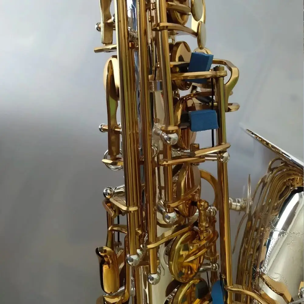 Professional A-w037 E-flat Alto Saxophone Silver Body Gold Key Double Rib Eb Tune Jazz Instrument with Accessories