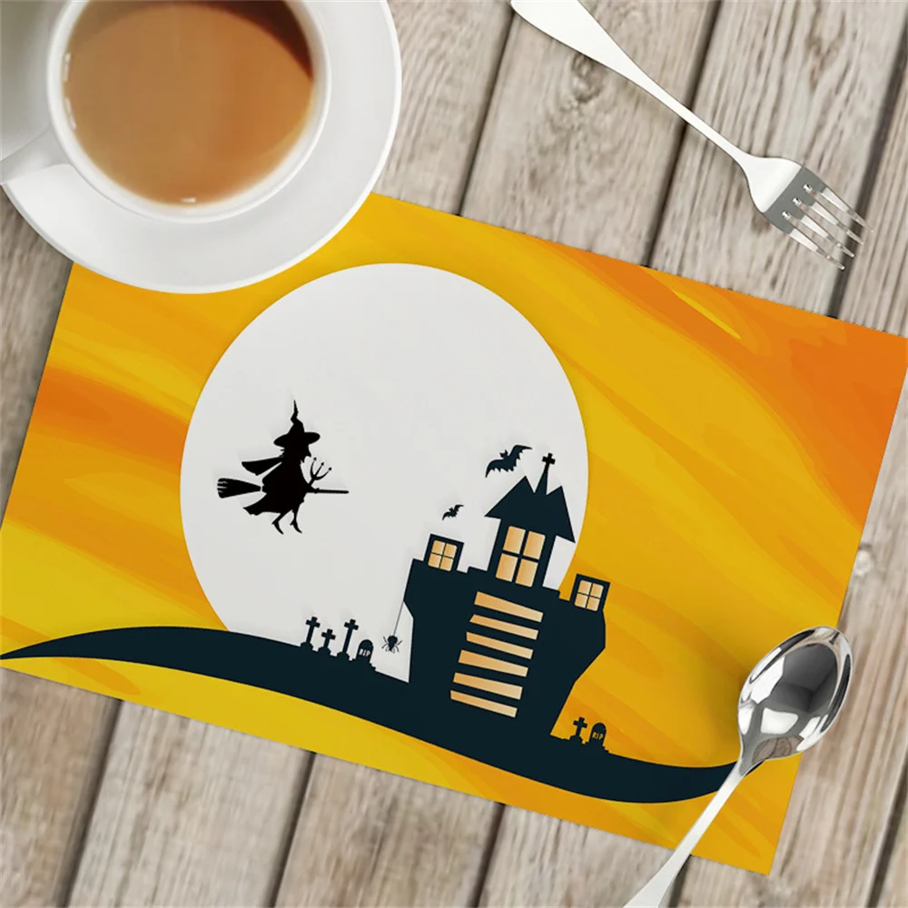 Jack-o '-Lantern Witch Placemat Halloween Table Mat Non-slip Insulation Hotel Western Food Festive Table Party Decoration Placem