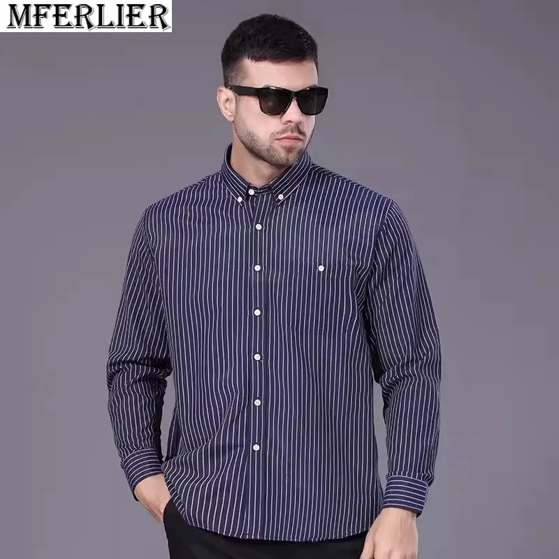 

autumn spring winter men striped shirts long sleeve high-quality shirt plus size 12XL 10XL 78 76 74 72 70 casual shirt cotton