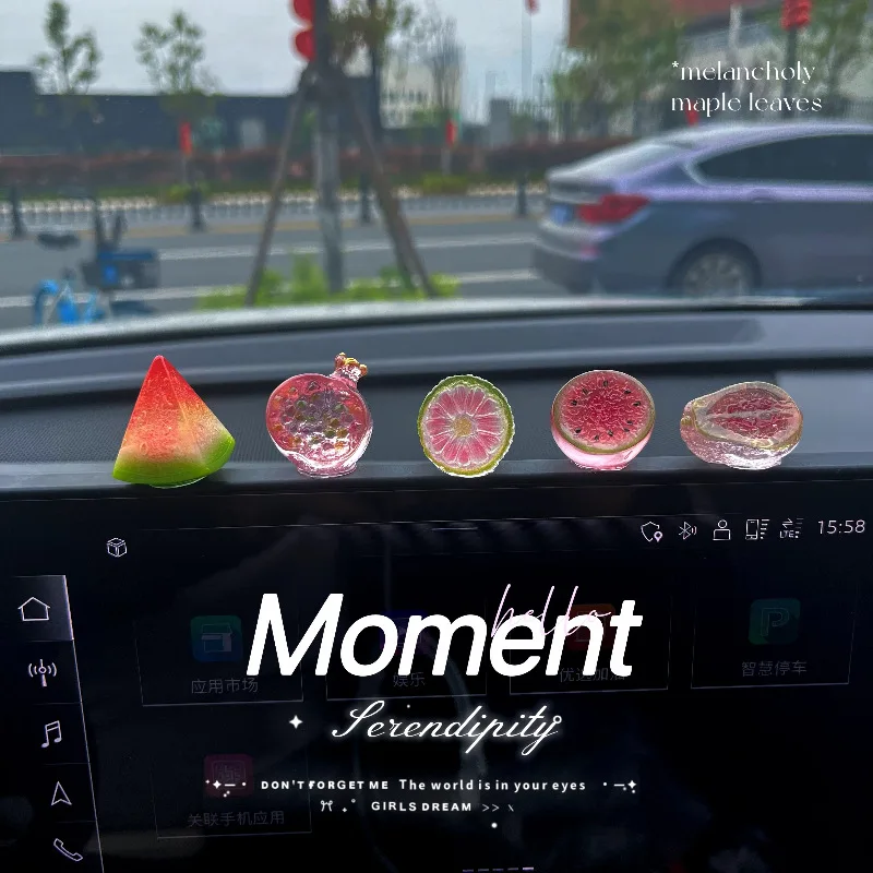 Transparent Fruit Car Ornaments Creative Center Console Decorations Mini Simulated Fruit Car Interior Accessories Healing-Style