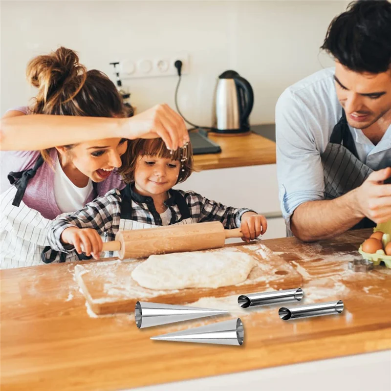 أجهزة المتسوق 20 قطعة قوالب القرن الكريمي الفولاذ المقاوم للصدأ مخروط أنبوبي على شكل قالب الكرواسون لأنابيب كانولي مع نظيفة