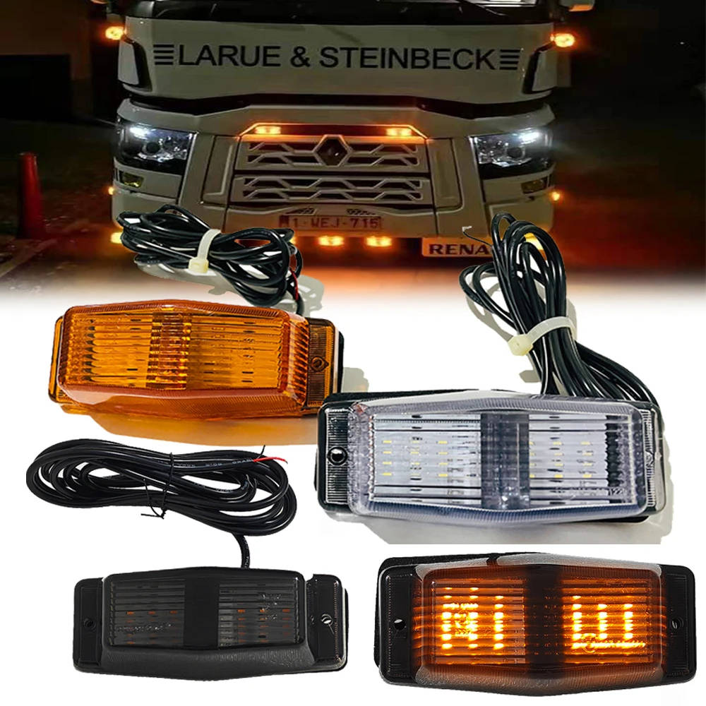 

1PC E6 24V LED Marker Light Front Grill Double Burner Pole Indicator Lamp For Scania Volvo Man Benz Truck Lorry Amber White