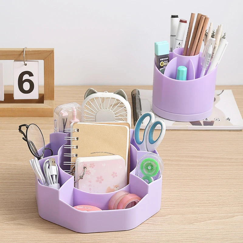 Portapenne per scrivania, portapenne 2 in 1 staccabile, 13 slot organizzatore da scrivania rotante a 360 gradi