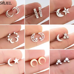 Multiple Stainless Steel Star Moon Earrings for Women Girls Minimalist Moon Sun Earings Piercing Jewelry Celestial Birthday Gift