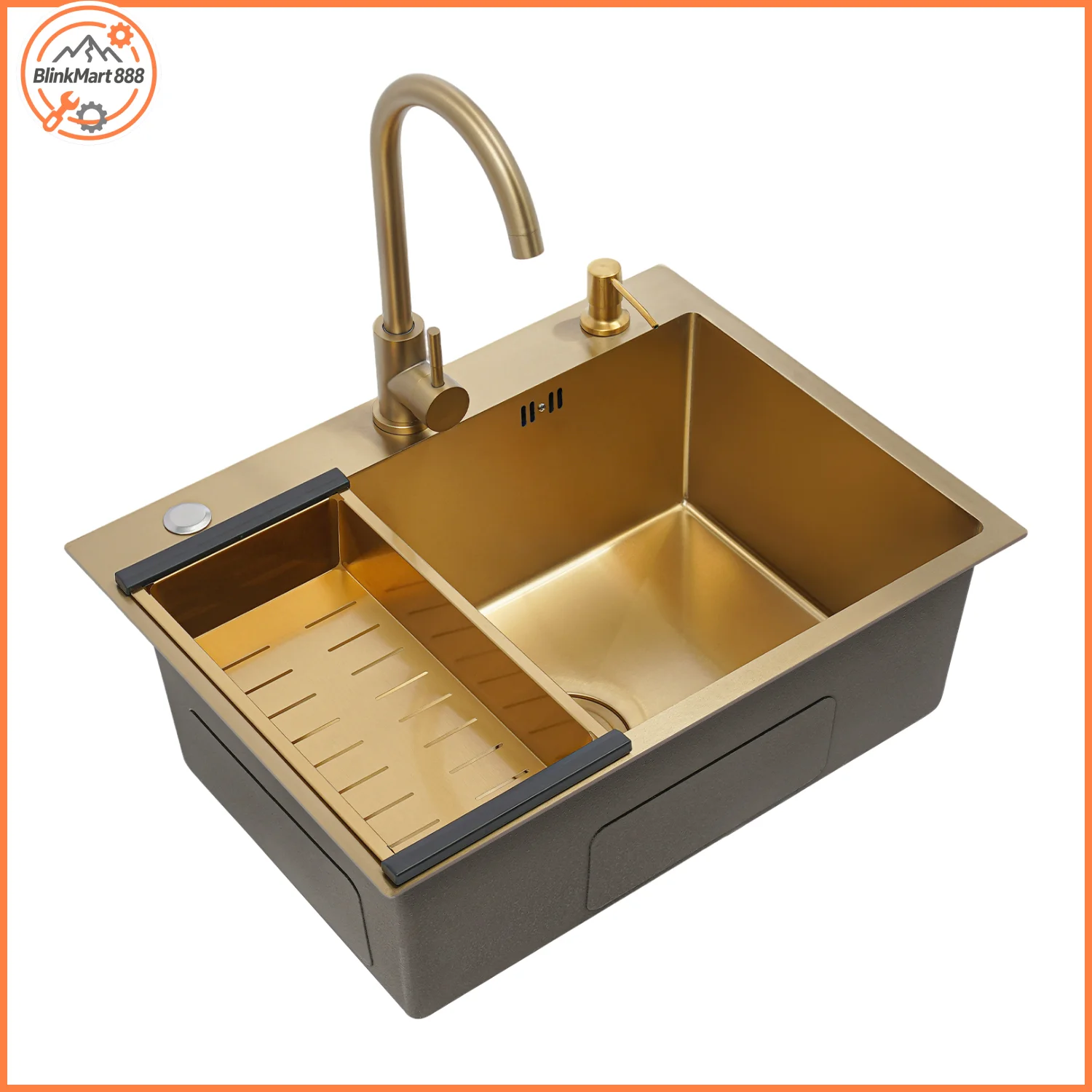 

45*60*20cm Gold Under-mounted Kitchen Sink Set| Stainless Steel Sink w/ Rotating Faucet,Draining Basket