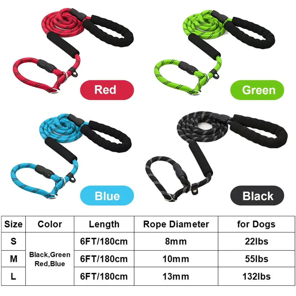 Slip Lead Dog Leash 6FT,Anti-Choking with Two Traffic Padded Handles Reflective Threads Strong Heavy Duty Dog Train Leash Rope