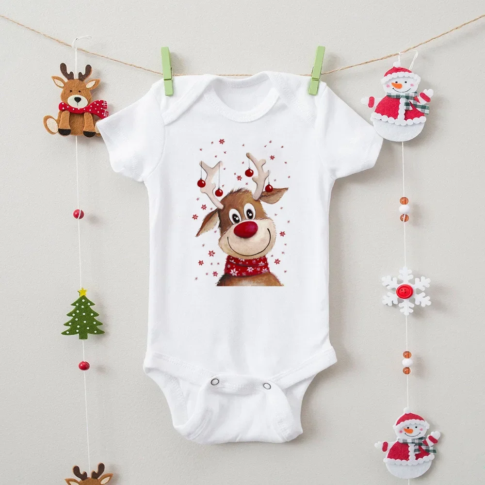 Christmas Deer Snowman Print Infant Bodysuits Body Baby Clothes Xmas Party Gift Boy Girl Romper Short  Sleeve Newborn Jumpsuit