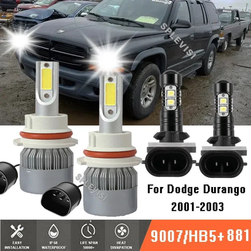 

9007 881 Car Headlight Fog LED Bulbs 6000K White Conversion Kit 12v For Dodge Durango 2001-2004 2001 2002 2003 2004