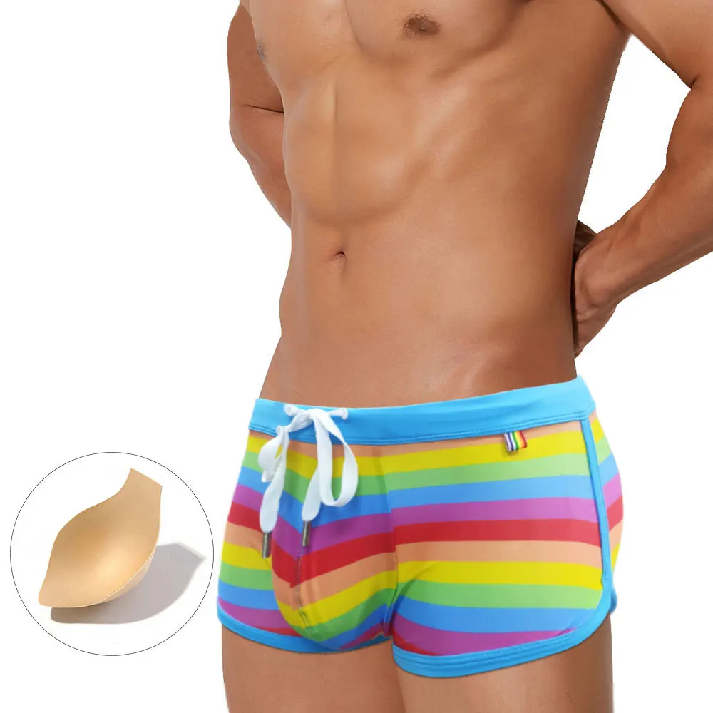 

Men's Swim Briefs Beach Shorts Bermuda Bathing Low Waist Sexy Surf Board Pants Swimwear Padded Push-up Swimming Swimsuits