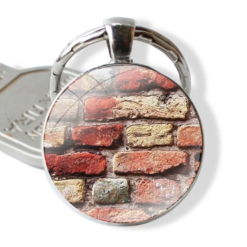 Brick Wall Keychain Handmade Glass Cabochon Key Ring Holder Pendant Key Chains