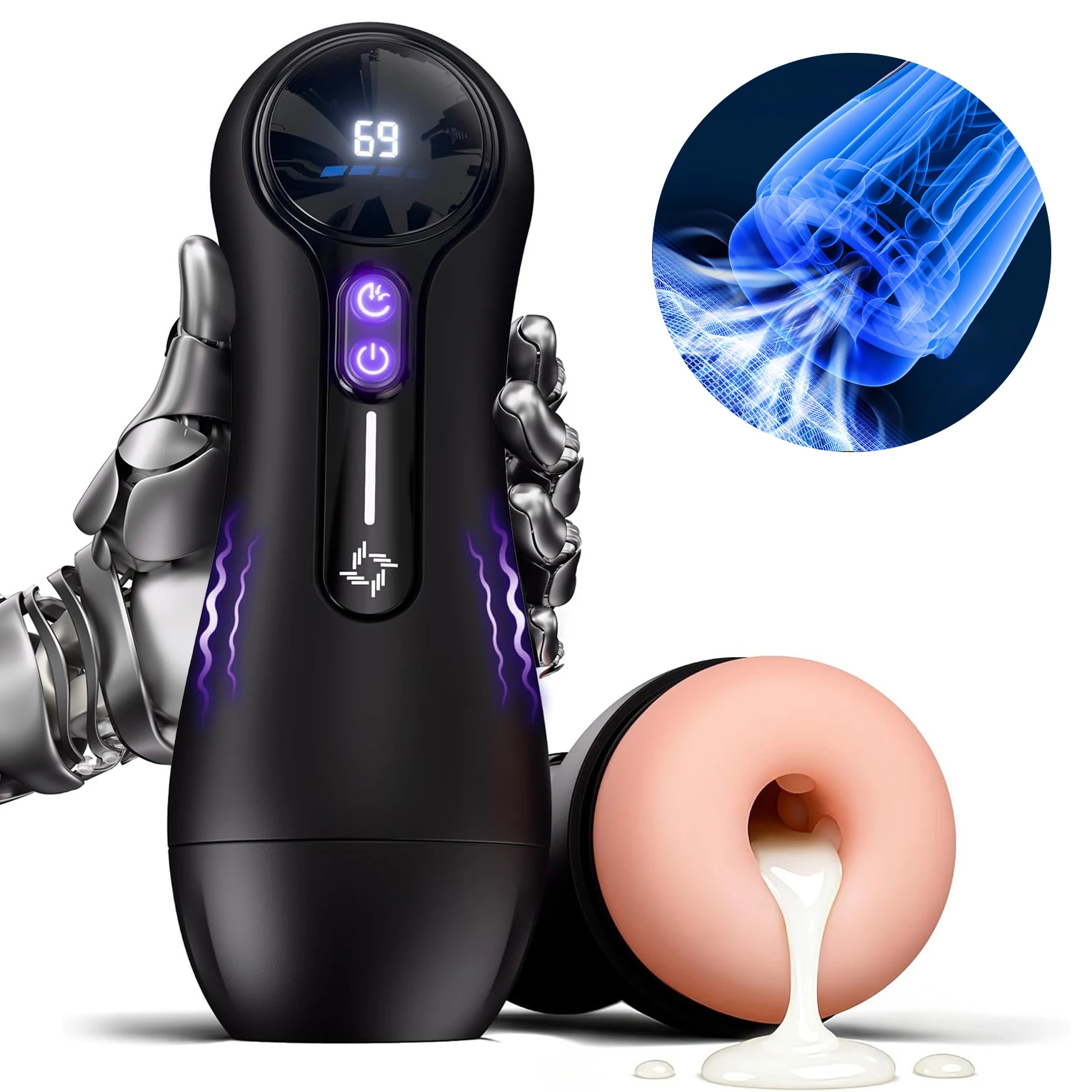 Masturbador masculino, bomba de pene, Juguetes sexuales para adultos para 18 hombres con 4 succiones, 9 modos de vibración, pantalla LED, Coño de bolsillo, Vagina realista