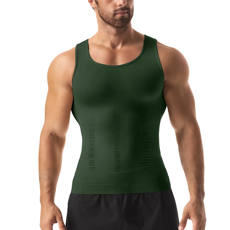 Men Compression Vest Sleeveless Shapewear Solid Slimming Body Shaper Shirt Gym Workout Corset Tummy Control Abs Abdomen Tank Top image 3