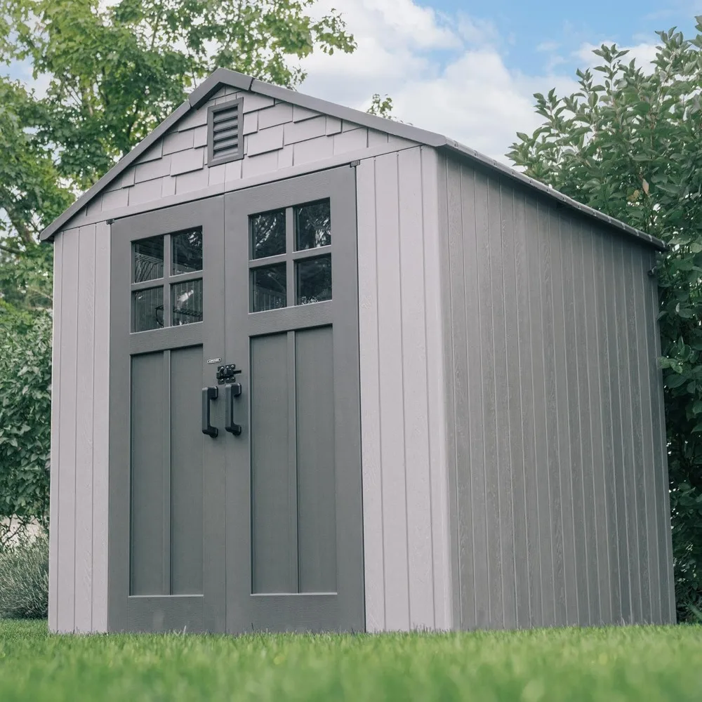 

7x7 Ft Outdoor Storage Shed, Architect Series, Gray HDPE Construction, Steel-Reinforced Walls, UV-Protected, with Windo