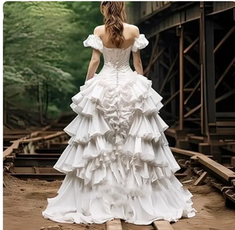 Vestidos de casamento Steampunk gótico, babados pregas, vestido de noiva vitoriano alternativo medieval, cor branca e preta, 2022