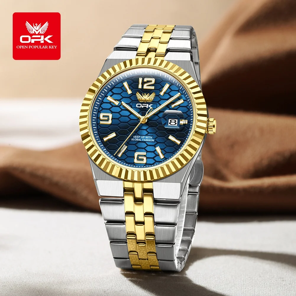 OPK 8186 Original Quartz Watches for Men Steel Strap Anti-Scratch Waterproof Luminous Auto Date Hand Clock Luxury Man Watch