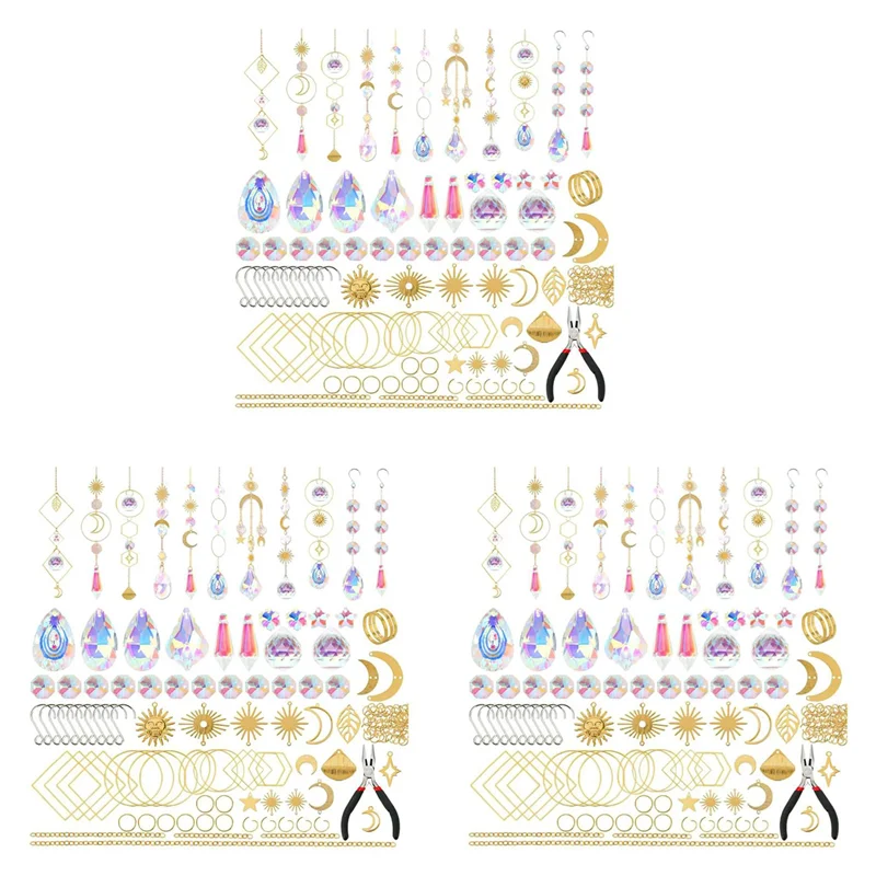 

ABRS-600 Pcs Crystal Suncatcher,Sun Catchers With Crystals,Craft Kits For Adults, With Rainbow Maker, Prism, Pendants Gold